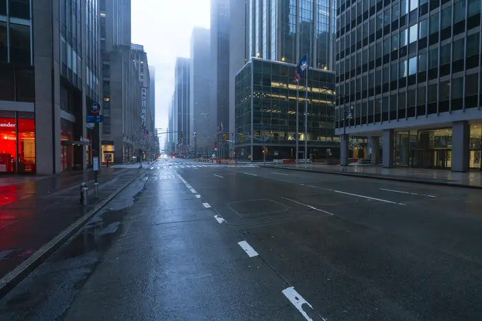 An empty 6th Ave in March 2020, during the beginning of the COVID-19 pandemic